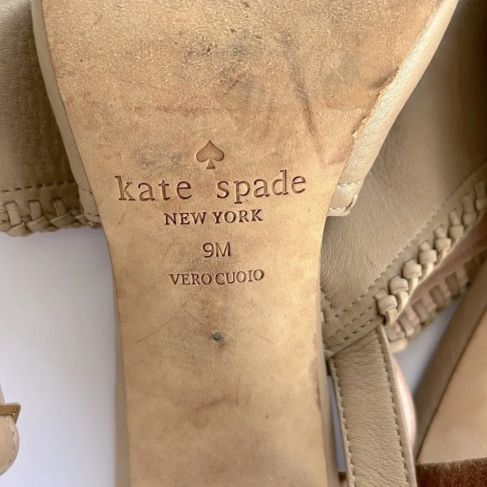 Kate Spade Minimalist Taupe Leather Block Heel Sandals 9 Quiet Luxury Chic